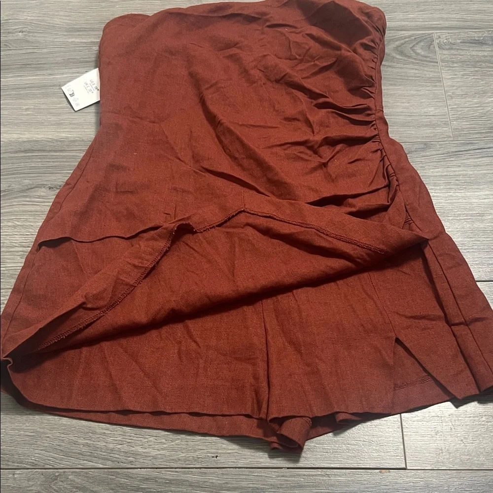 Zara Elegant linen Strapless Rust jumpsuit - Picture 2 of 16